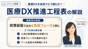 医療DX推進工程表の解説｜編集部の結論として政策総論ではなく実装フェーズで読む3つの軸を解説するインフォグラフィック